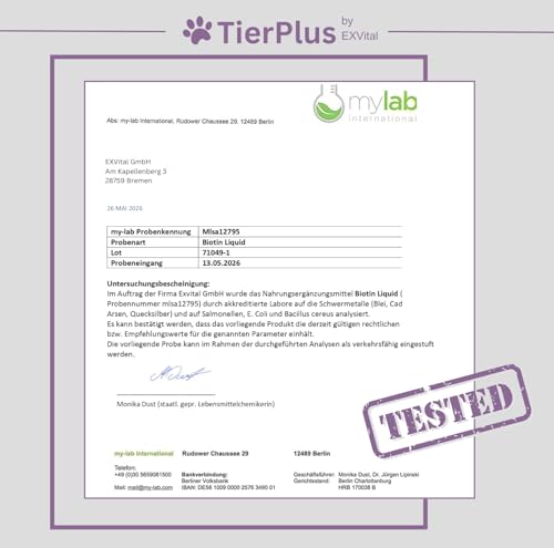 TierPlus Biotin Liquid für Pferde, Hunde & Katzen, 500 ml, Biotin Komplex mit Zink & vielen B Vitaminen, für EIN strahlendes Fell, gesunde Haut & Starke Hufen/Krallen, laborgeprüft