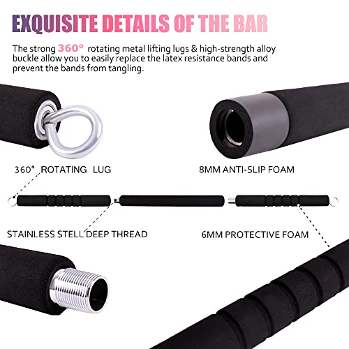 Krixam Pilates Bar Kit With Bar (150Lbs), Resistance Bands Set With Bar, Home Workout Equipment For Men Women (Pink) #TOP3