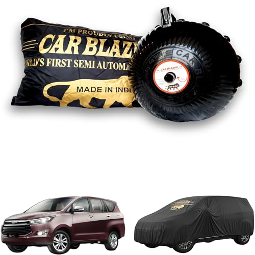 Image of CARBLAZER Portable & Semi-Automatic Full Body Car Covers: Heavy Duty Device| Anti-Theft| Dust & Scratch Proof | Water & Wind Resistant|Custom Fit| Dual-Side Cover, Compatible for Toyota Innova Crysta