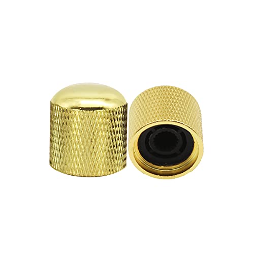 Fleor 2Pcs Metal Volume Tone Knobs Dome Guitar Bass Speed Control Knobs Set, Golden #TOP18