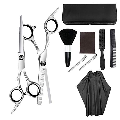 AMAXRcsy Juego de Tijeras para Cortar el Pelo, 10 Piezas, Peine para Cola de Caballo, Capa, Cuchillo de barbero