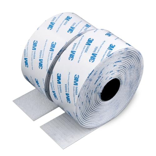 Image of Hook and Loop Tape with 3M 9448A Adhesive, Heavy Duty, 2 inch x 16.5Ft, White | Industrial Strength Hook Loop, Self Adhesive Nylon Fabric Strips for Home, Office, Organization, Deco, Craft, DIY Projects