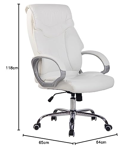 Poltrona Ufficio Torro con Braccioli I Sedia Scrivania Ergonomica in Similpelle I Sedia Pc Girevole, Colore:Bianco - Sedia gaming - Immagine 2