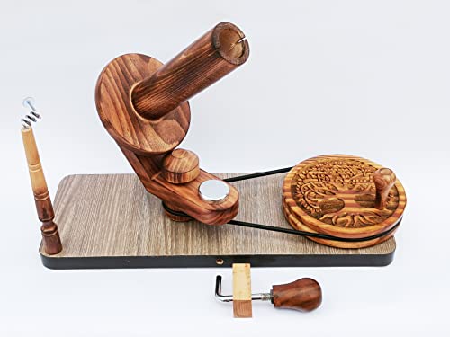 Image of Hind Handicrafts Wooden Yarn Ball Winder for Knitting Crocheting - Handcrafted - Natural Hand Operated - Knitter's Gifts Center Pull Ball Winder (Tree of Life 1A)