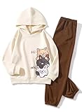 Dowadert Tween Girls Clothing 2 Piece Outfit Girl Cartoon Graphic Hoodie and Sweatpants Pants Fall Winter Casual Clothing Set(8Y)