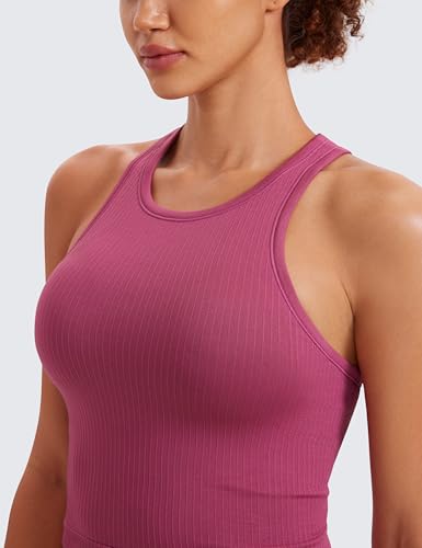 Image of CRZ YOGA Seamless Rib Racerback Crop Tank | Light Support, Removable Pads, Yoga, Ribbed, Racerback, Longline Sports Bras for Women