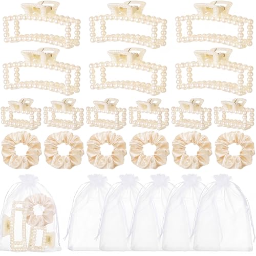 48Pcs Bridesmaid Pearl Hair Clips Scrunchie Gift Set for Women