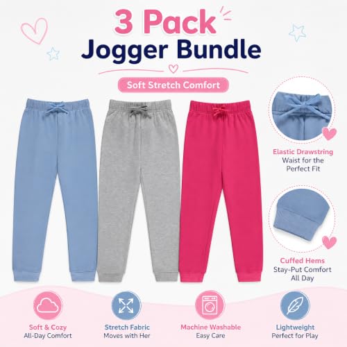 Image of BTween Kids Girls Fashion Stretch Waist Ultra Soft Jogger Pants Set 3 Pack Bundle