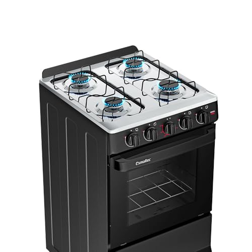 Fogão a Gás Mesa Inox e Forno 50L Limpa Fácil Esmaltec IDEAL POP F4ISP Cor Preto 4 bocas