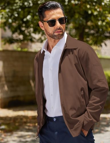 COOFANDY Jaqueta masculina leve com zíper Eisenhower Eisenhower casual para trabalho e golfe, Marrom