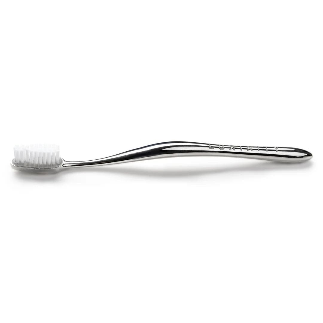 Spazzolino da denti manuale in acciaio inox con testa intercambiabile, set iniziale con 1 testina di setola media lucida senza incisione laser antiscivolo
