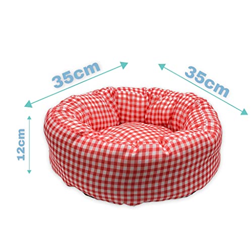MIJOMA Huisdierbed, kattenbed, hondenbed van stof, puppykussen, zacht, comfortabel, hondenbed, kat, slapen, rond, Ø 35 cm (rood-wit) - Afbeelding 3