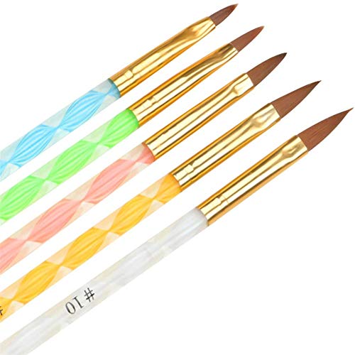 Feugole Acrylic Nail Art Brush, 5Pcs Poly Extension Gel Brush Art Design Dotting Painting Pen Set Nail Art Tips Builder Brush (Gold)