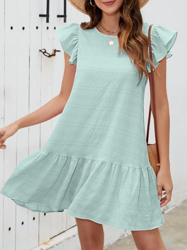 Image of SENFURE Womens Summer Dresses Ruffle Cap Sleeve Mini Dress 2025 Crewneck Tie-Back Babydoll Short Sundress