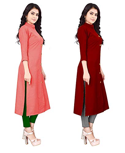 Image of NATEK Women's Cotton Straight Plain Kurtis Combo Pack of 2