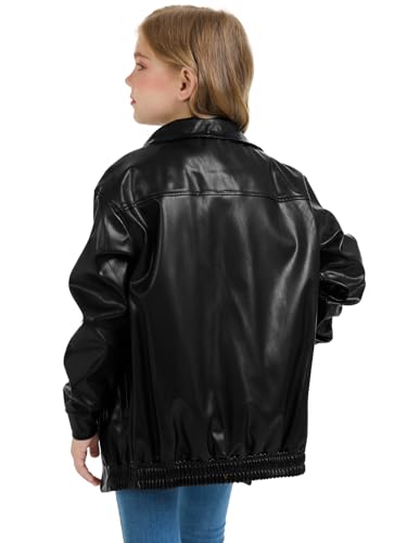 Girls Oversized Faux Leather Jackets Kids Zip Up Fall Winter Motorcycle Biker Coats Outerwear2