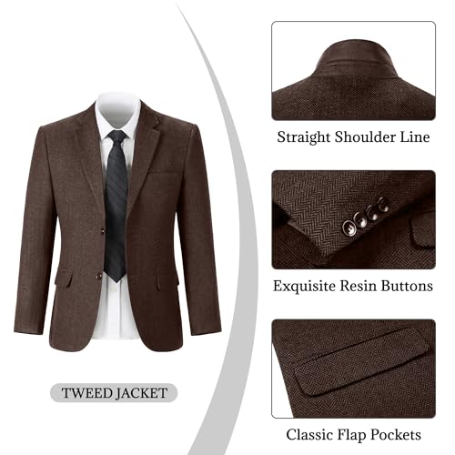 Mens Suit 3 Piece Tweed Herringbone Tuxedo Suit Wedding Suits for Mens Blazer Jacket Double Breasted Vest Pants Set3