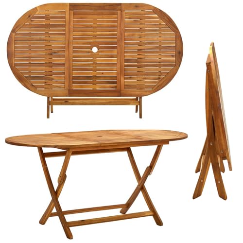 Tavolo Da Giardino In Legno 180x100 Cm Pieghevole Con Porta Ombrellone Tavoli Da Esterno Balcone Terrazza Set Tavolo + Sedie Salvaspazio Mobili In Legno (Tavolo)