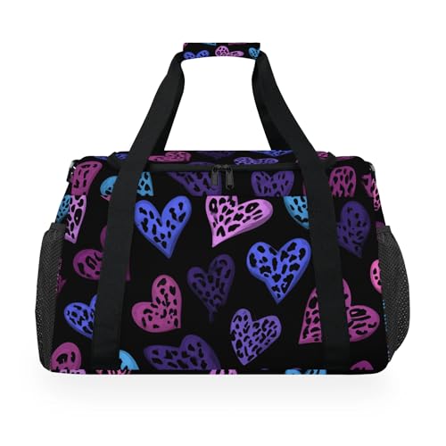 Love Leopard Print Travel Duffel Bag Weekender Overnight Bags for Women Men Foldable Waterproof Tote Bag with Trolley Sleeve