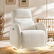 HULALA HOME Power Nursery Glider Recliner with USB Ports, Swivel Rocker Recliner Chair with Adjustable Headrest and Nightlight, Modern Glider Chair for Nursing Room Bedroom, White