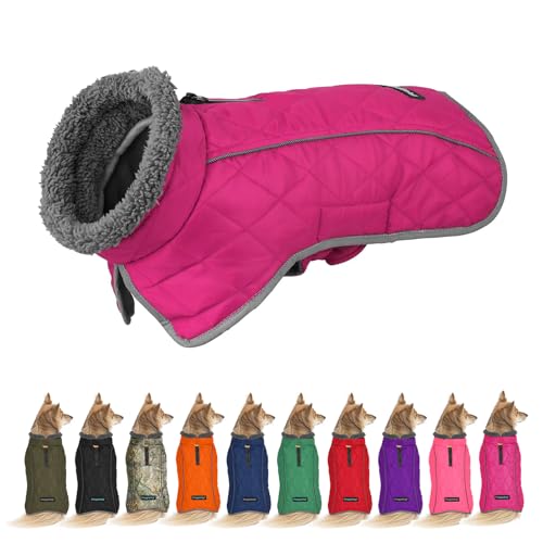 Image of Fragralley Dog Coat Medium, Waterproof Dog Jacket with Warm Fleece Lining, Adjustable Reflective Dogs Winter Coat, Turtleneck Pet Coats for Cold Weather (Rose Pink M)