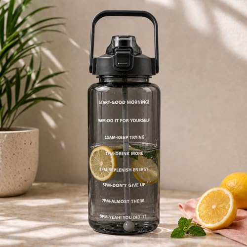 EPICK Professional Plastic Transparent 2-Liter Motivational Water Bottle for Enhanced Hydration and Inspiration (Black)