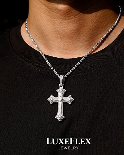 LuxeFlex Gothic Iced Out Diamond Jesus Cross Necklace with 20" Stainless Steel Rope Chain, 14K Gold Plated Pendant Religious Faith Cross Jewelry Gifts, Underground Hip-Hop Jewelry for Men Women2