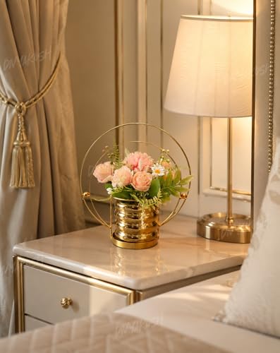 Image of Divyakosh Artificial Flower Vase, Metal Golden Ring with Pre Fixed Flowers, Gift Item, Showpiece | Home Decoration Items for Living Room | Aesthetic Home Decor, Vase for Home Decor'