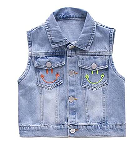 MYtodo Girls lapel vest children short section Sleeveless denim jacket3