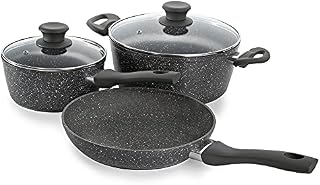 Schallen Anthracite Grey 5pce Kitchen Cookware Non Stick Frying Pan Saucepan Cooking Stock Pot Full Pan Set with Lids (Black Soft Handles)
