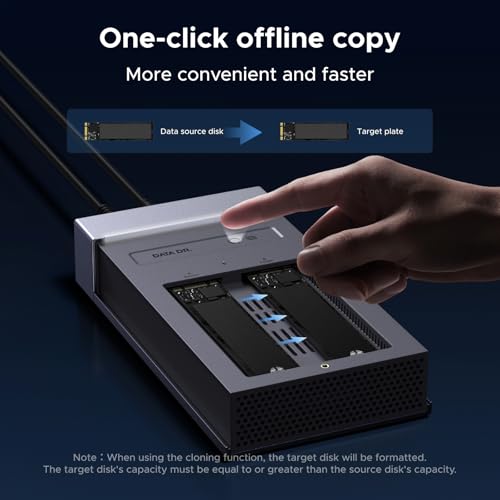 UGREEN 40Gbps Dual-Bay M.2 NVMe SSD Enclosure, USB4 NVMe Enclosure with Cooling Fan, Support One-key Clone, UASP & TRIM, SSD Docking Station Compatible MacBook M1 M2 M3 M4 Pro/Max, Up to 3300MB/s - Image 2