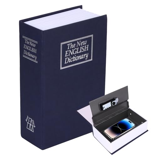 Book Safe With Combination Lock or Key, Dictionary Hidden Safe with 3 Digit Combination Lock, Portable strongbox Perfect for Coins, Cash, Money and Jewelry, Waterproof (Blue（With Combination Lock）)
