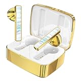 Valentine’s Day Gift for Her, Gem-Inlaid Design in-Ear Headphones, Bluetooth 5.4 Noise Cancelling Wireless Earbuds, IPX5 Waterproof Ear Buds & Earring-Style Earbuds with Luxury Gift Box, Pear White