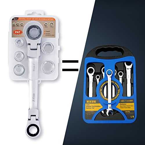 Loschen 180°Flex-Head Ratcheting Combination Wrench Set 7-In-1 Double Box End Ratchet Spanner With 8, 10, 12, 13,14,17,19Mm, Metric Wrench With 72 Teeth Made Of Chrome-Plated Cv Steel #TOP1