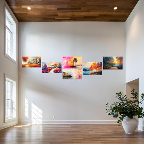Image of SiddArtify Autumn Landscape Wall Art Prints Set - Impressionist Countryside Poster Decor for Living Room Bedroom - 8x12 inch Board Pack of 6