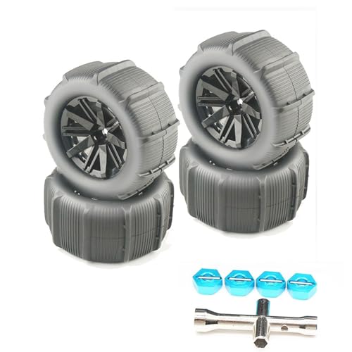 12mm Hex Hub RC Wheel Rims & Rubber Tires 1/10 1/12 1/14 1/16 1/18 Scale Beach Sand/Snow/Desert Off Road Crawler Truck Wheels Tires Compatible with WLtoys 144001 (4* Tires with Tools)