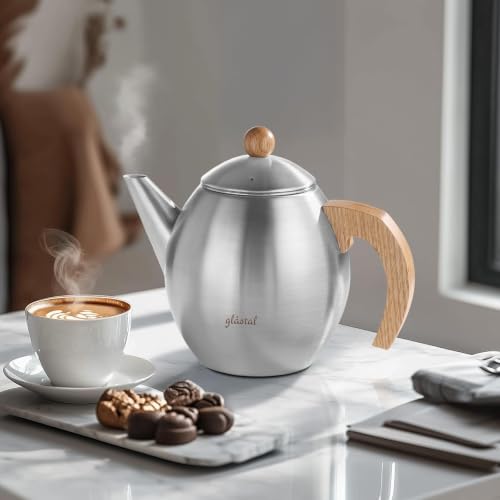 glastal Silberne Teekanne 1200 ml aus Edelstahl mit 18/8 Teesieb – Ansicht 5