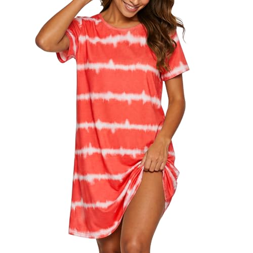 Image of American Trends Nightgowns for Women Cotton Night Shirts Short Sleeve Knee-Length, Sleep Shirts Summer Pajamas Sleepwear