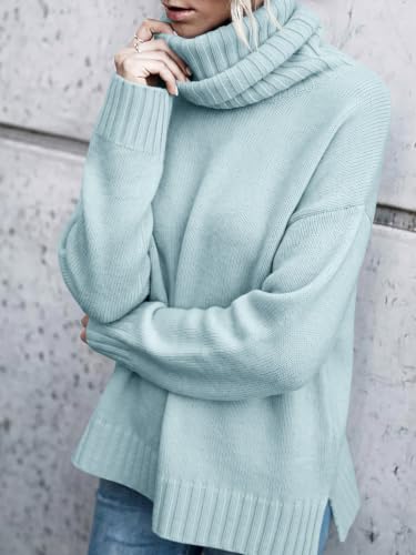 Image of FISACE Womens Oversized Turtleneck Pullover Sweater Cable Knit Sweater Tops | Long Sleeve,Slouchy,Fall,Winter,Lightweight,Loose,Trendy,Casual,Sexy