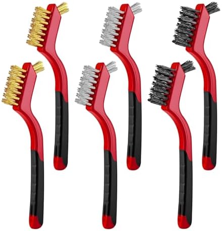 HQRNYP 6 PCS Wire Brush Set, Car Cleaning Kit, Nylon/Brass/Stainless Steel Bristles with Curved Handle Grip, Car Accessories Wash Kit for Cleaning Welding Slag, Rust and Paint Scrubbing (6PCS)