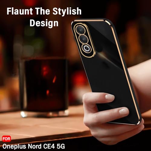 Image of TheGiftKart Luxurious Golden-Plated Back Cover Case for OnePlus Nord CE 4 5G | Raised Lips for Camera & Screen Protection | Shockproof Design | Stylish Back Cover for OnePlus Nord CE4 5G (TPU, Black)