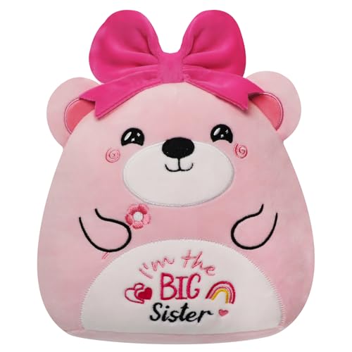 NIUBEHOHO Big Sister Gifts Bear Plush Pink Bear Stuffed Animal Im the Big Sister Embroidery Soft Plush Pillow for Girl Sisters Birthday New Baby Announcement Sibling Gift 11 Inch