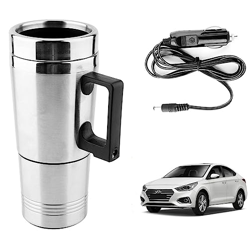Image of Oshotto 12V Stainless Steel Car Heating Kettle /Mug, Travel Friendly electric Tea /Coffee maker Compatible with Hyundai Verna Old (300ml)