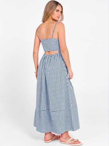 Image of Caracilia Womens Maxi Dresses Gingham Spaghetti Strap Back Smocked Flowy Long Sundress Summer Beach Vacation Clothes 2026
