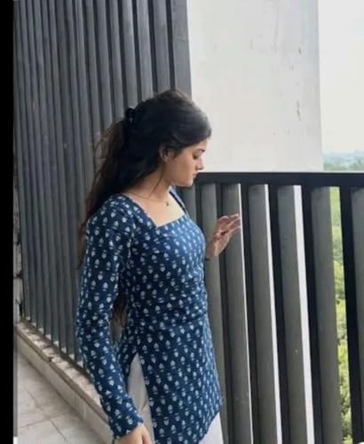 Image of FELISIA Women's Rayon Floral Printed Full Sleeves Square Neck Short Kurti, Bell Sleeves, Short Kurti for Woman, Stylish Ethnic Top, Daily Casual Western & Office wear, Regular Fit