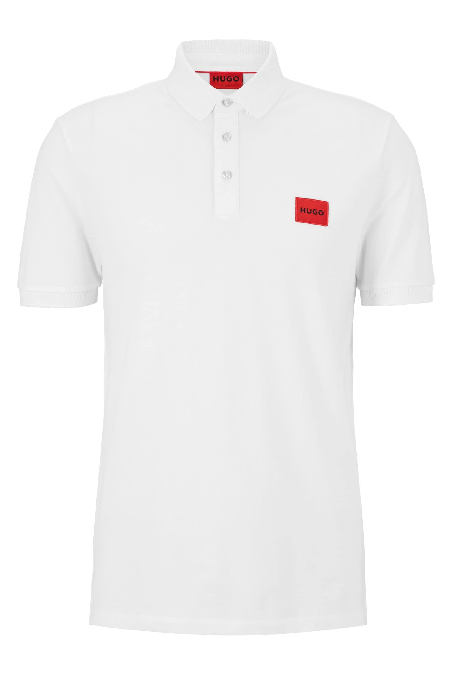Hugo Men's White Deruso Short Sleeve Polo Shirt With Logo Detail And Ribbed Collar - Premium Cotton in Size 2XL, Sports Direct