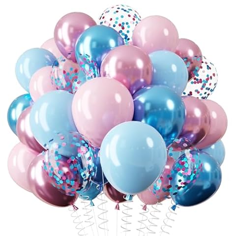 QIFU Różowe i Niebieskie Balony, 12 Calowe Niebieskie i Różowe Balony z Lateksowym Balonem z Konfetami Płć Ujawnić Balon Dla Chłopców Dziewczynek Baby Shower Płć Ujawnić Dekoracje Urodzinowe Dzieci