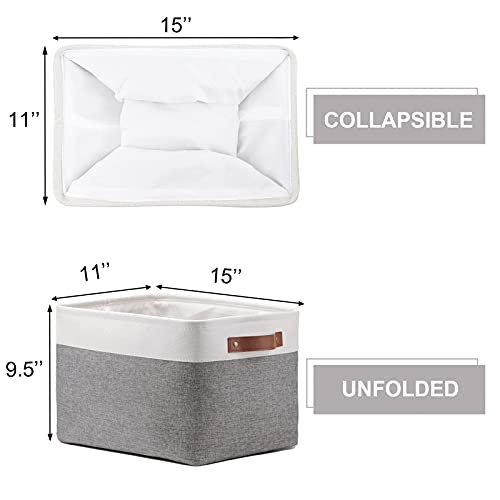 Hnzige Fabric Storage Baskets For Shelves(3 Pack) Large Collapsible Storage Baskets For Organizing, Decorative Baskets Bins Set With Handles For Closet, Clothes, Toy, Home(White&Gray,15" X 11" X 9.5") #TOP4