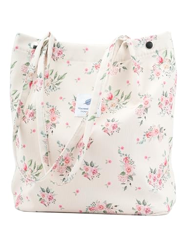 Image of Corduroy Tote Bag Cute Tote Bags for Women Shoulder Bag with Inner Pocket for Work Beach Travel and Shopping Grocery