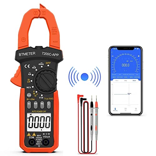 BTMETER Digital Clamp Meter Strommesszangen-Multimeter, Auto Range 4000 TRMS AC DC Voltmeter Amperemeter Test Volt Amp Ohm Kapazität Frequenz mit Datenexport, Mini Multi Tester BT-7200CAPP Cover